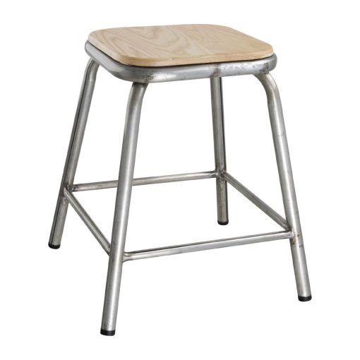 Bolero Galvanised Steel Low Stools with Wooden Seatpad Pack of 4 (DE478)