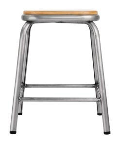 Bolero Galvanised Steel Low Stools with Wooden Seatpad Pack of 4 (DE478)