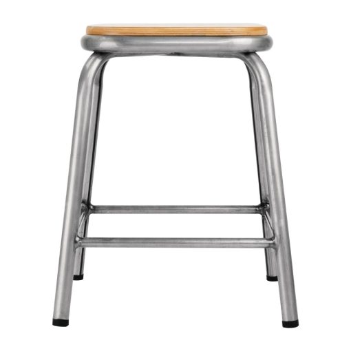 Bolero Galvanised Steel Low Stools with Wooden Seatpad Pack of 4 (DE478)