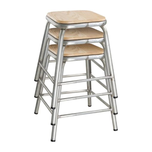 Bolero Galvanised Steel Low Stools with Wooden Seatpad Pack of 4 (DE478)