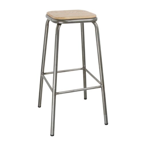 Bolero Galvanised Steel High Stools with Wooden Seatpad Pack of 4 (DE479)