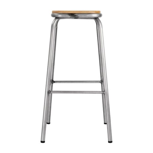 Bolero Galvanised Steel High Stools with Wooden Seatpad Pack of 4 (DE479)