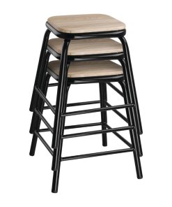 Bolero Cantina Low Stools with Wooden Seat Pad Black Pack of 4 (DE481)