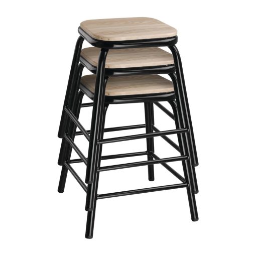 Bolero Cantina Low Stools with Wooden Seat Pad Black Pack of 4 (DE481)