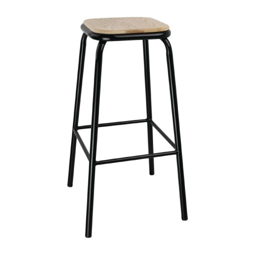 Bolero Cantina High Stools with Wooden Seat Pad Black Pack of 4 (DE482)