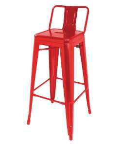 Bolero Bistro Steel High Stool With Backrest Red Pack of 4 (DL872)