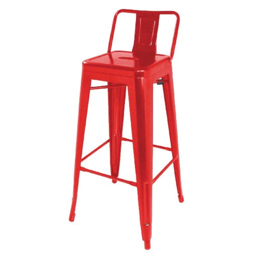 Bolero Bistro Steel High Stool With Backrest Red Pack of 4 (DL872)