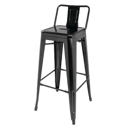 Bolero Bistro Steel High Stool with Backrest Black Pack of 4 (DL882)