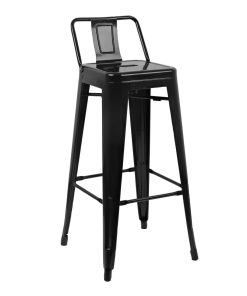 Bolero Bistro Steel High Stool with Backrest Black Pack of 4 (DL882)