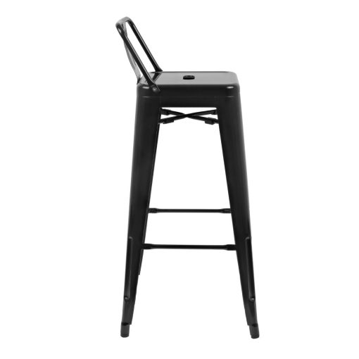 Bolero Bistro Steel High Stool with Backrest Black Pack of 4 (DL882)