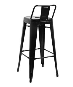 Bolero Bistro Steel High Stool with Backrest Black Pack of 4 (DL882)