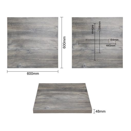 Bolero Pre-Drilled Square Melamine Table Top Ash Grey 600mm (FT290)