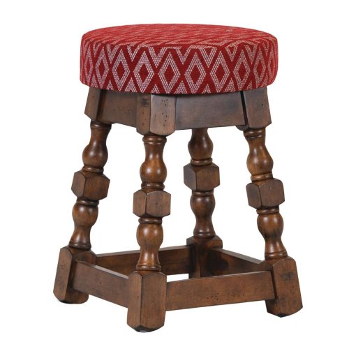 Classic Rubber Wood Low Bar Stool with Red Diamond Seat Pack of 2 (FT404)