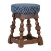 Classic Rubber Wood Low Bar Stool with Blue Diamond Seat Pack of 2 (FT406)
