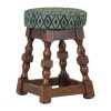 Classic Rubber Wood Low Bar Stool with Green Diamond Seat Pack of 2 (FT407)