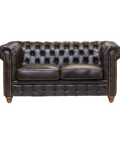 Chesterfield Leather Two-Seater Sofa Antique Brown (FT439)