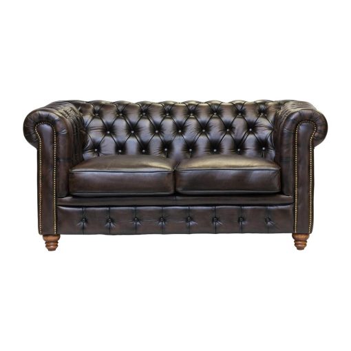 Chesterfield Leather Two-Seater Sofa Antique Brown (FT439)