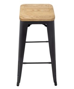 Bolero Bistro High Stools with Wooden Seat Pad Gun Metal Pack of 4 (GM639)
