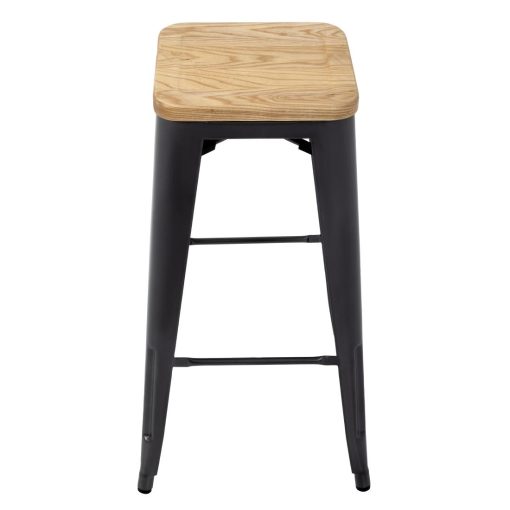 Bolero Bistro High Stools with Wooden Seat Pad Gun Metal Pack of 4 (GM639)