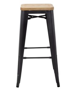 Bolero Bistro High Stools with Wooden Seat Pad Gun Metal Pack of 4 (GM639)