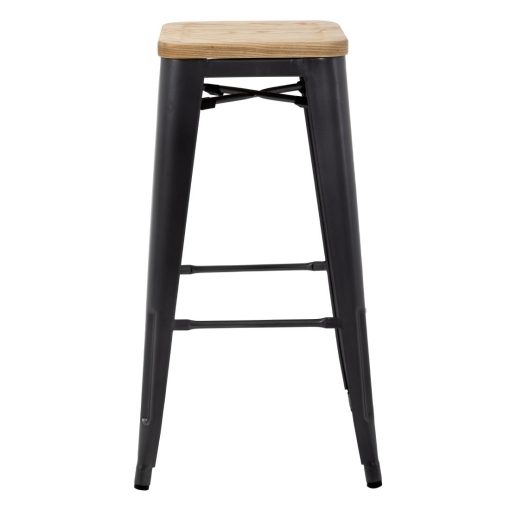 Bolero Bistro High Stools with Wooden Seat Pad Gun Metal Pack of 4 (GM639)