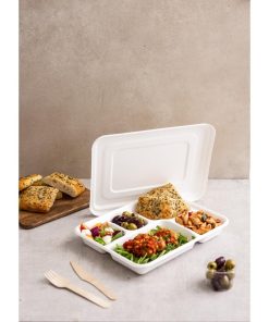 Vegware 5 Compartment Bagasse Meal Trays with Lid Pack of 200 (CU546)