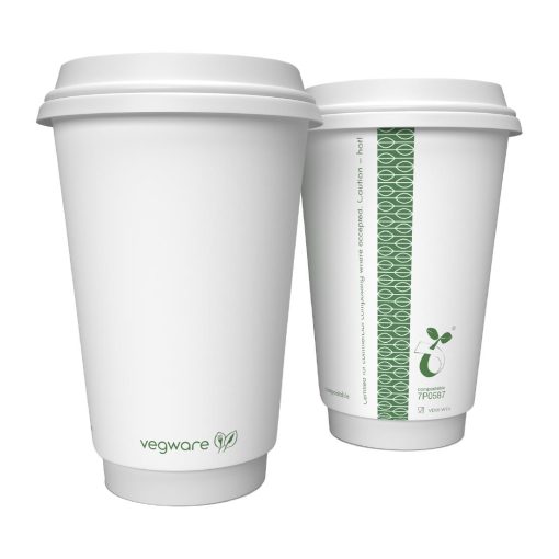 Vegware Hot Cup White Double Wall 16oz 89-Series Pack of 400 (DX578)