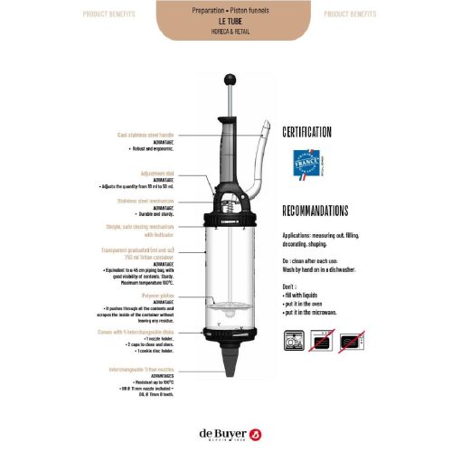 De Buyer Le Tube Essentials Pressure Pastry Syringe 750ml (DZ725)