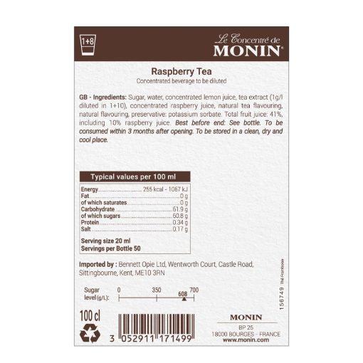 Monin Premium Raspberry Tea Syrup 1Ltr (FU452)