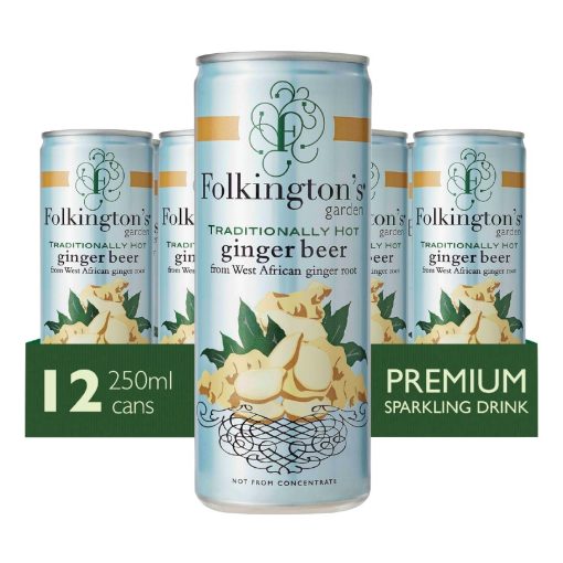 Folkingtons Sparkling Drinks Ginger Beer Can 250ml Pack of 12 (FU467)