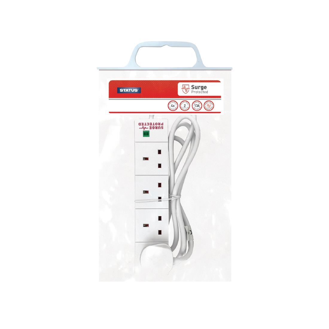 Status 4 Way Surge Protected Extension Socket White 2m (DZ474)