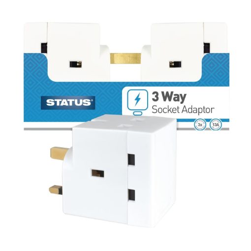 Status 3 Way Fused Plug Adapter White (DZ476)