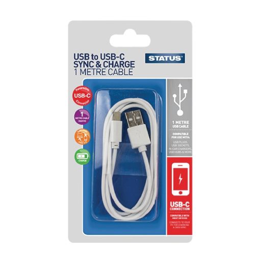 Status USB-A to USB-C Charging Lead 1M White (DZ479)