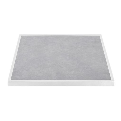 Bolero Light Grey Stone Effect Outdoor Tempered Glass Table Top White Trim 700mm (FU514)
