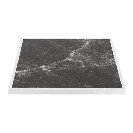 Bolero Dark Granite Effect Outdoor Tempered Glass Table Top White Trim 700mm (FU516)
