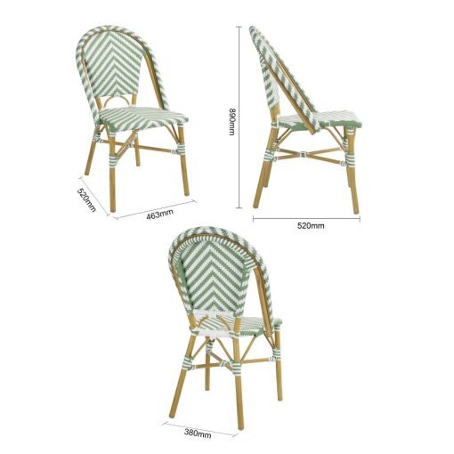 Bolero Parisian Style Rattan Side Chair Light Green Pack of 2 (FU535)