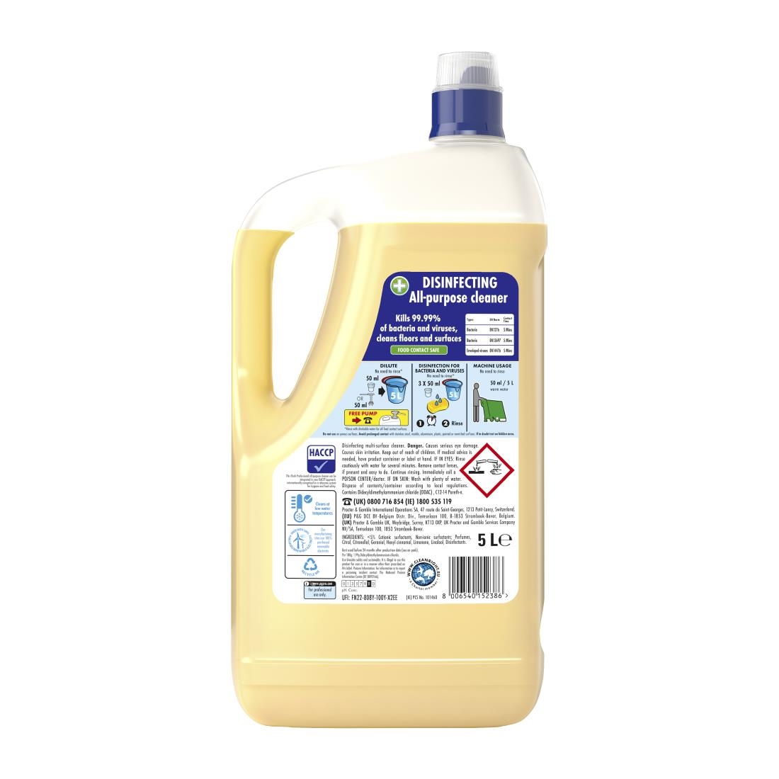 Flash Professional Disinfecting All-Purpose Cleaner Concentrate Lemon Pack of 2 x 5Ltr (DX547)