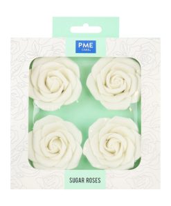 PME White Sugar Roses 62mm Pack of 4 (HU358)