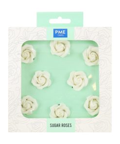 PME White Sugar Roses 32mm Pack of 8 (HU360)
