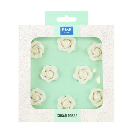 PME White Sugar Roses 32mm Pack of 8 (HU360)