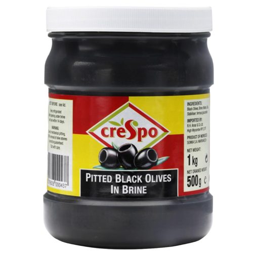 Crespo Pitted Black Olives 1kg NDW 500g (KA074)