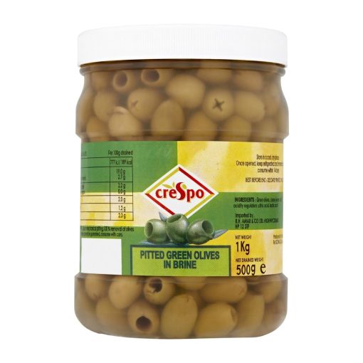 Crespo Pitted Green Olives 1kg NDW 500g (KA075)