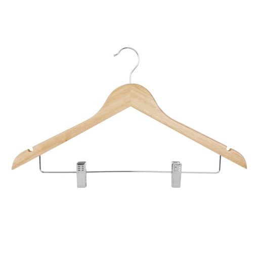 Bolero Wooden Hanger with Anti-Slip Clips Pack of 10 (FU396)