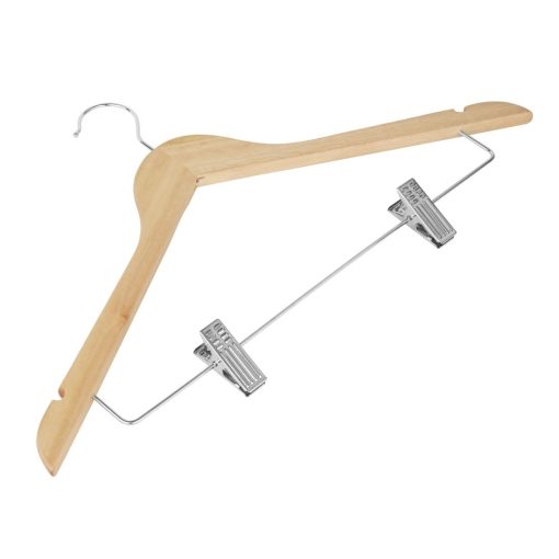 Bolero Wooden Hanger with Anti-Slip Clips Pack of 10 (FU396)