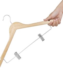 Bolero Wooden Hanger with Anti-Slip Clips Pack of 10 (FU396)