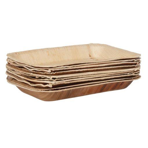 Fiesta Compostable Deep Palm Leaf Plates Rectangular 250mm Pack of 100 (HT874)