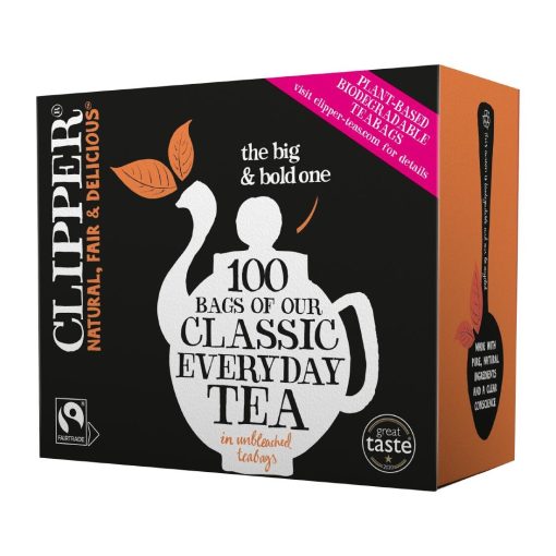 Clipper Fairtrade Classic Everyday Black Teabags - Envelope String and Tag Pack of 100 (KA500)