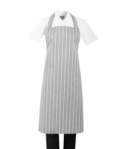 Whites Bib Apron Grey-White Butchers Stripe (BA111)