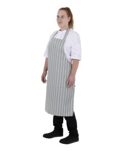 Whites Bib Apron Grey-White Butchers Stripe (BA111)