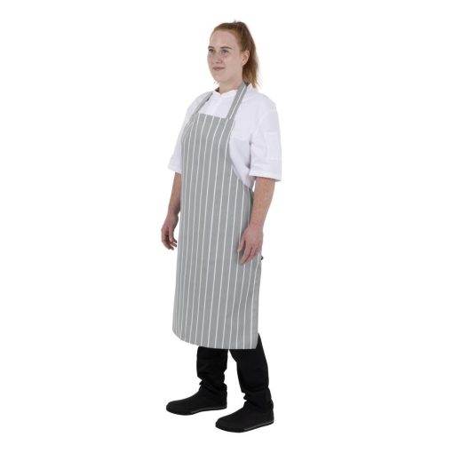 Whites Bib Apron Grey-White Butchers Stripe (BA111)